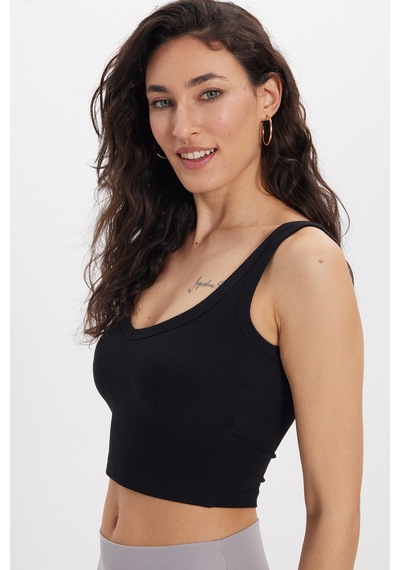 Tudors Kadın Slim Fit Dar Kesim Pamuklu Kolsuz Askılı Siyah Crop-50683