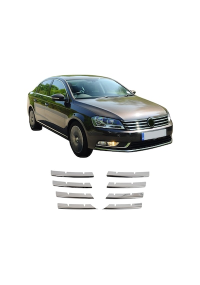 Volkswagen Passat B6 Uyumlu 2005-2010 Krom Ön Panjur 8 Parça Paslanmaz Çelik