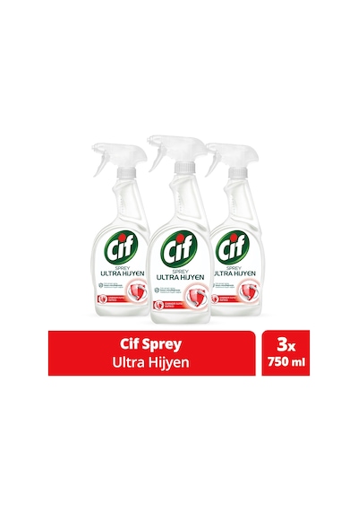 Cif Sprey Temizleyici Her Yerde Ultra Hijyen Çamaşır Suyu Katkılı 3 x 750 ML