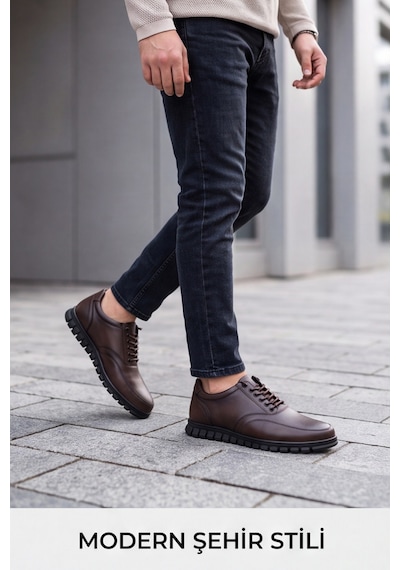 Brown Black Elastik Bağcıklı Esnek Hafif Taban Günlük Comfort Erkek Casual Klasik Ayakkabı Siyah - Kahverengi
