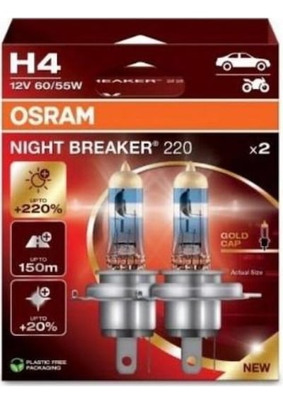 H4 Night Breaker 220 12v %220 Fazla Işık 1 Takım-2 Ad. Oto Ampul Seti Yasal Halojen