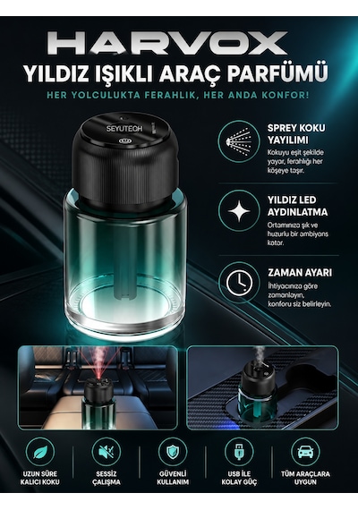 Harvox Şarjlı Yıldız Tavan Efektli Araç Ve Ofis İçi Buharlı Nemlendirici Koku Araç Parfümü 160 Ml
