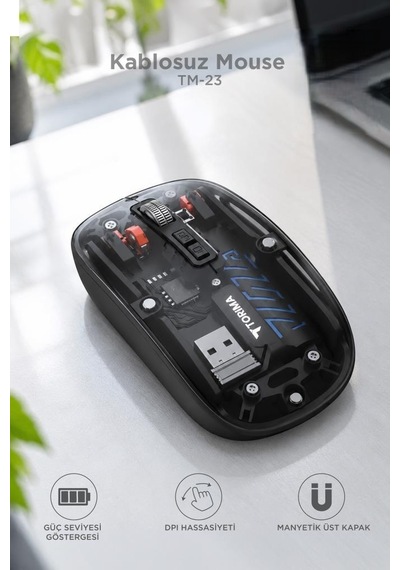 Torima TM23 Şeffaf Çift Modlu Fare Bluetooth 5.2 + 2.4g Kablosuz Mouse