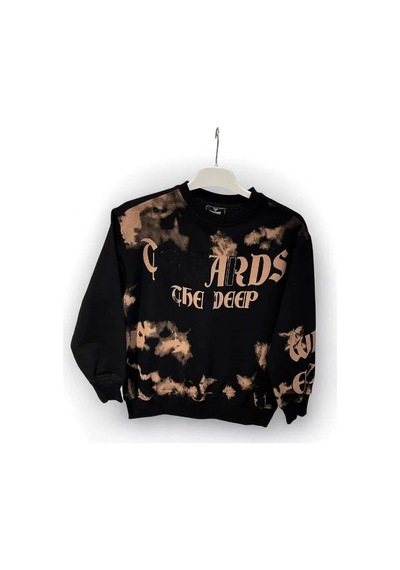 Carinos Erkek Çocuk Batik Desenli Coward Yazılı Sweatshirt-14847 Siyah