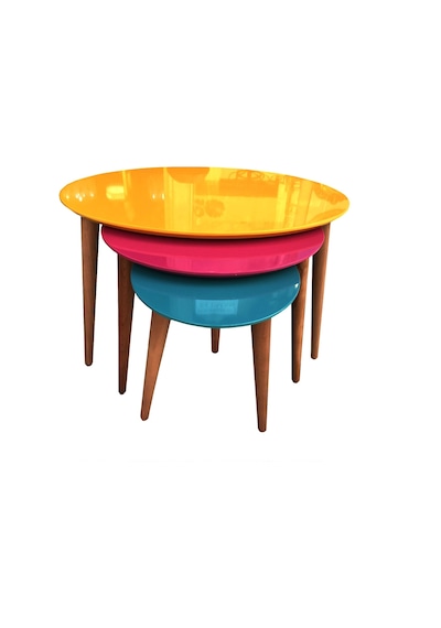Zigon Oval Çok Ren Kayın Torna Retro Ayak Parlak Turuncu-Fuşya-Tu