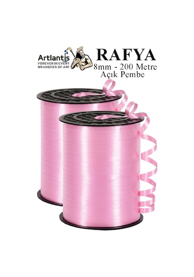 Açık Pembe Rafya Şerit Kurdela 2 Adet 8mm 200 Metre Rabant Rafya Renkli Hediye Paketleme İpi Kurdela Balon Bağlama Diğer