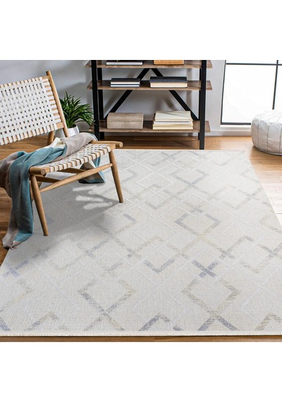 Bespoky Royal Geometrik Modern Salon Halısı Makine Dokuma Krem - Pudra Pembe