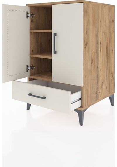 Kronos Komodin 3 Raflı Tek Çekmeceli 2 Kapaklı 60x59x96 Çam-aytaşı Atlas Çam