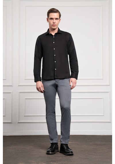 Morven Erkek Siyah Trend İtalyan Yaka Slim Fit Dar Kesim Gömlek 25mc004017001 Siyah Siyah