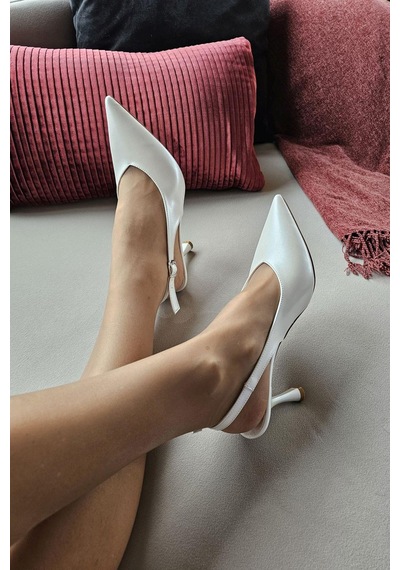 10 44 Topukla Kadın Arkası Açık Kadeh Topuklu Stiletto Abiye Ayakkabı Sedef
