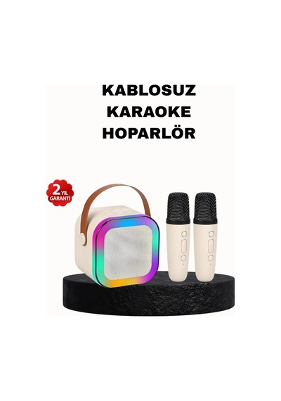 Hubrendy Tekno Karaoke Hoparlör Taşınabilir Çift Mikrofonlu Ve Led Işıklı Bluetooth 5.0