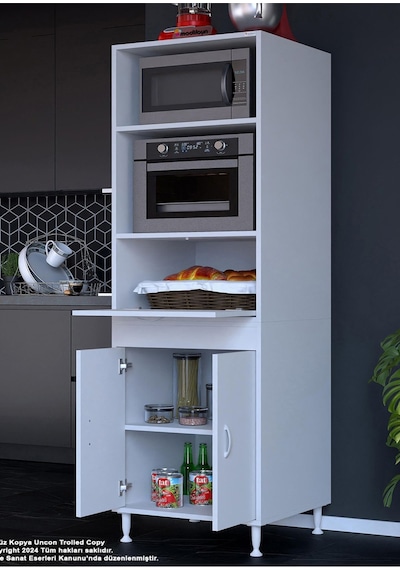 Afitap 2 Kapaklı 59,6 X 192,2 X 56 Cm Mini Fırın Mikrodalga Dolabı Çok Amaçlı Mutfak Dolabı Beyaz Afitap 2 Kapaklı 59,6 X 192,2 X 56 Cm Mini Fırın Mikrodalga Dolabı Çok Amaçlı Mutfak Dolabı Beyaz