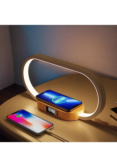 Omniax 10w Çok Fonksiyonlu Kablosuz Hızlı Şarj İstasyonu Telefon Standı Led Dijital Saat Ve Gece Lam Çok Renkli