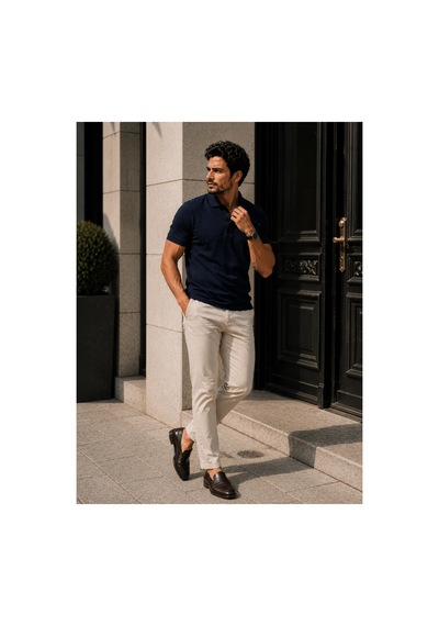 Luxıc Core Erkek Polo Yaka Lacivert Tişört Likralı Pike Kumaş Terletmez Slim Fit Günlük Şık Tasarım