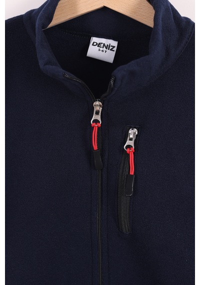 Monox Çocuk Lastik Manşetli Fermuarlı 3 Cepli Unisex Polar Ceket Lacivert