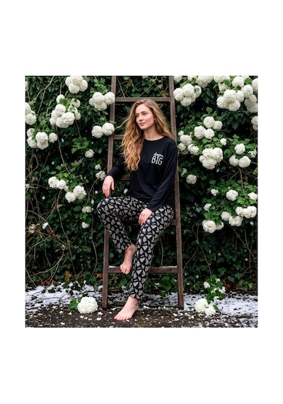 Pijamoni Kadın Sofya Kumaş Bisiklet Yaka Pijama Takımı Siyah