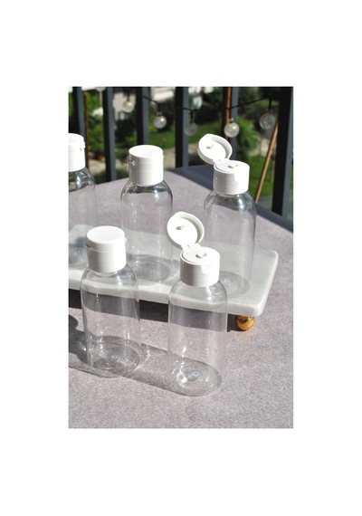 6 Adet Fliptop Beyaz Kapaklı Plastik Şişe 100 Ml Şeffaf Kolonya Şişesi Doldurulabilir Şampuan Seyahat Boy