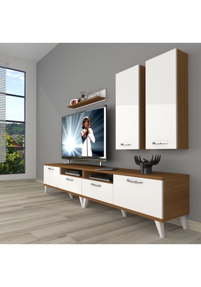 Decoraktiv Eko 5200d Mdf Retro Tv Ünitesi Tv Sehpası Ceviz - Beyaz