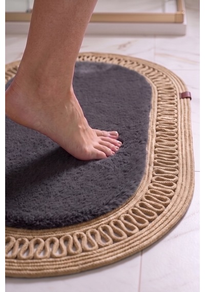 Banyo Paspası Takımı 60x100+40x60 Cm İç Trikot Antrasit Gri & Camel