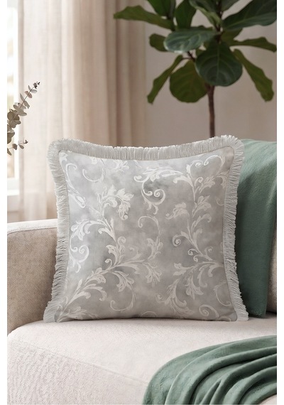 Damask Barok Desenli Saçaklı Yastık Kılıfı - Zarif Avangart Klasik Beyaz Gri Püsküllü Kırlent Kılıfı Kayıp Esinti Saten Damask Barok Desenli Saçaklı Yastık Kılıfı - Zarif Avangart Klasik Beyaz Gri Püsküllü Kırlent Kılıfı Kayıp Esinti Saten