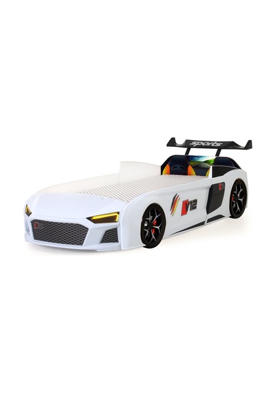 Beyaz Arabalı Yatak V12 Audi Işıklı Full Plastik