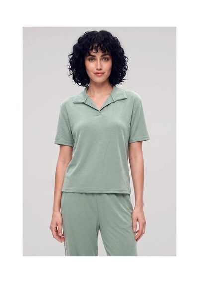 İkikareshop Özel Tasarım Kadın Yeşil Polo Yaka Pijama Takımı %100 Pamuk Çok Renkli