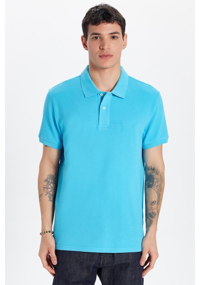 Tudors Erkek Slim Fit Dar Kesim %100 Pamuk Mavi Polo Yaka Tişört-32725 Toz Mavisi Mavi