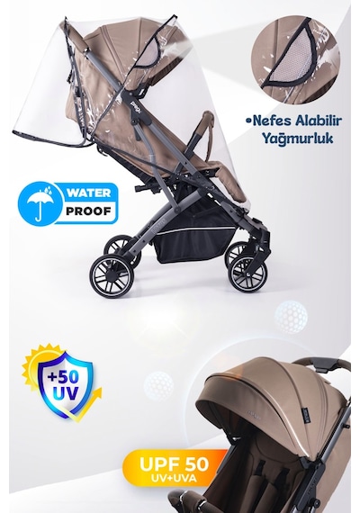 Prego Lotus Pro Kabin Boy Bebek Arabası - Tek Elle Katlanır -Hafif -UV Tenteli - Yağmurluk-Ayak Örtüsü-Kılıf