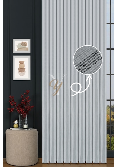 6401 Tül Perde V-gümüş Simli Gümüş