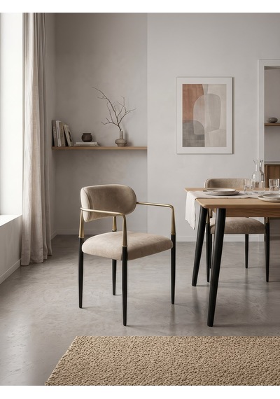 Elegance Kolçaklı Metal Mutfak Sandalyesi Siyah-bej