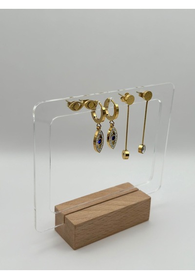 Arnes Jewelry Çelik Zirkon Taşlı Nazarlı Göz Detaylı 3 Çift Set Küpe Ar309nes Gold