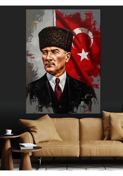 Atatürk Ve Şanlı Türk Bayrağı Dekoratif Kanvas - Mdf Ahşap Tablo