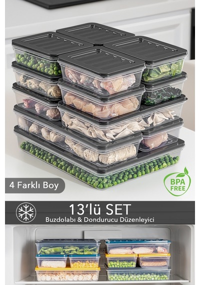 Meleni Home Buzdolabı Saklama Kabı 13'Lü 1 x (2400 ML) 2 x (1170 - 1200 ML) 8 x (600 ML) Çok Renkli