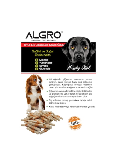 Algro Tavuk Göğüs Etli Lokmalık Munchy Stick 50 Adet 3 Kova