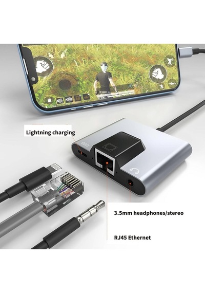 3 İn 1 Lightning & Type-c Ethernet Adaptörü Rj45, Aux, Şarj Desteği