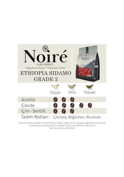 Noire Ethiopia Sidamo Grade 2 250g %100 Arabica Single Origin Çekirdek