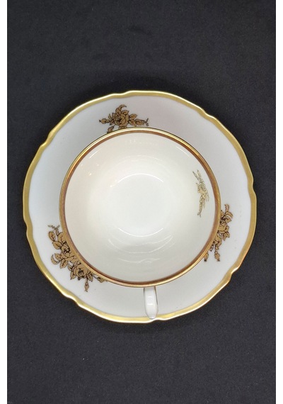 Gold Tone Floral Porselen Kahve Fincanı 60 Ml Krem
