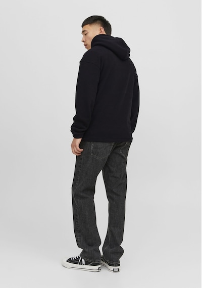 Jack & Jones Göğüs Baskılı Kapüşonlu Sweatshirt - Silverlake 12242470 Black Siyah