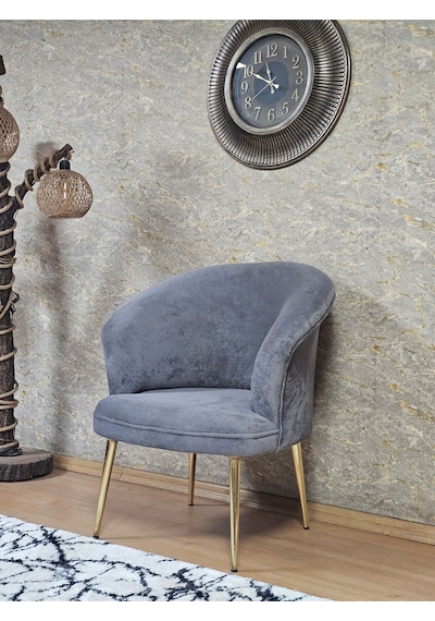 Zafir Tekli Teddy Gold Kaplama Sivriltme Ayak Çay Seti Koltuk Tekli Berjer , Balkon, Salon, Ofis Gri