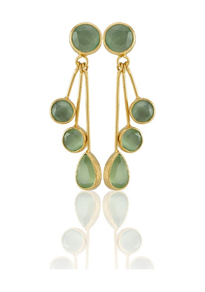 Kadir Jewellery22 Ayar Altın Kaplama Vintage Küpe -el İşçiliği Ve Hipoalerjenik Küpe Açık Yeşil