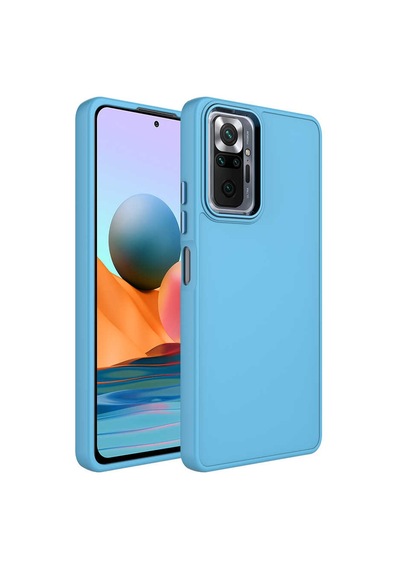 Goocamp Redmi Note 10 Pro Kılıf Metal Çerçeve Ve Buton Tasarımlı Silikon Luna Kapak Sierra Mavi