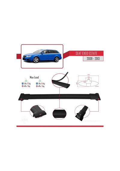 Seat Exeo 3r9 2009-2013 Arası İle Uyumlu Fly Model Ara Atkı Tavan Barı Siyah 3 Adet Bar