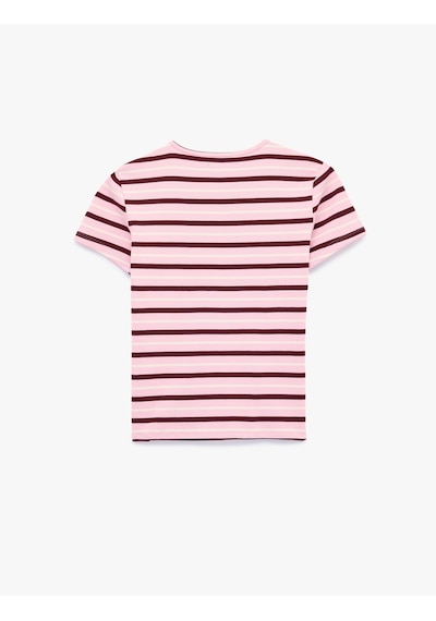 Koton Çizgili Pamuklu Bisiklet Yaka Kısa Kollu Slim Fit Tişört Pembe Çizgili 6sal10537ık