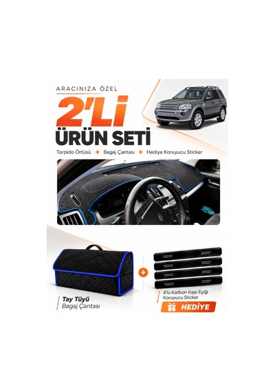 E-biz Land Rover Freelander 2006-2014 Uyumlu Torpido Örtüsü + Tay Tüyü Çanta - Siyah-mavi - Lr003