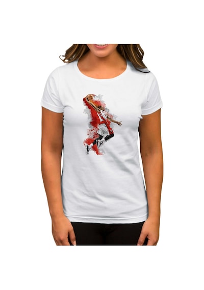 NBA Baller Red Silhouette Beyaz Kadın Tişört Beyaz