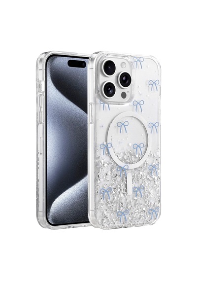 Onegif Apple İphone 15 Pro Max Misk Simli Magsafe Kapak - Desen 3 - Desen 3