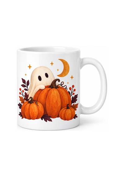Sevimli Hayalet Ve Balkabağı Tasarımlı Porselen Kupa - Halloween Teması - Model 261 Diğer