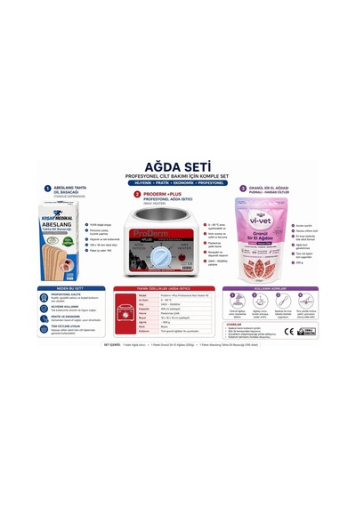 Profesyonel Ağda Seti Proderm Ağda Isıtıcı, Pudralı Granül Sir Ağda 250g, Spatula 100 Adet Ev &