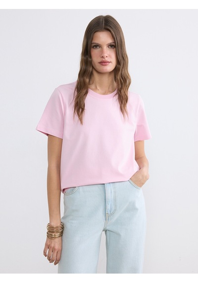 Lcw Everyday Pembe Bisiklet Yaka Kadın Fitilli Tişört