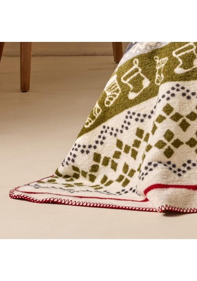 Soft Nordic Pamuklu Çift Kişilik Battaniye - Kırmızı / Yeşil - 200x220 Cm Çok Renkli